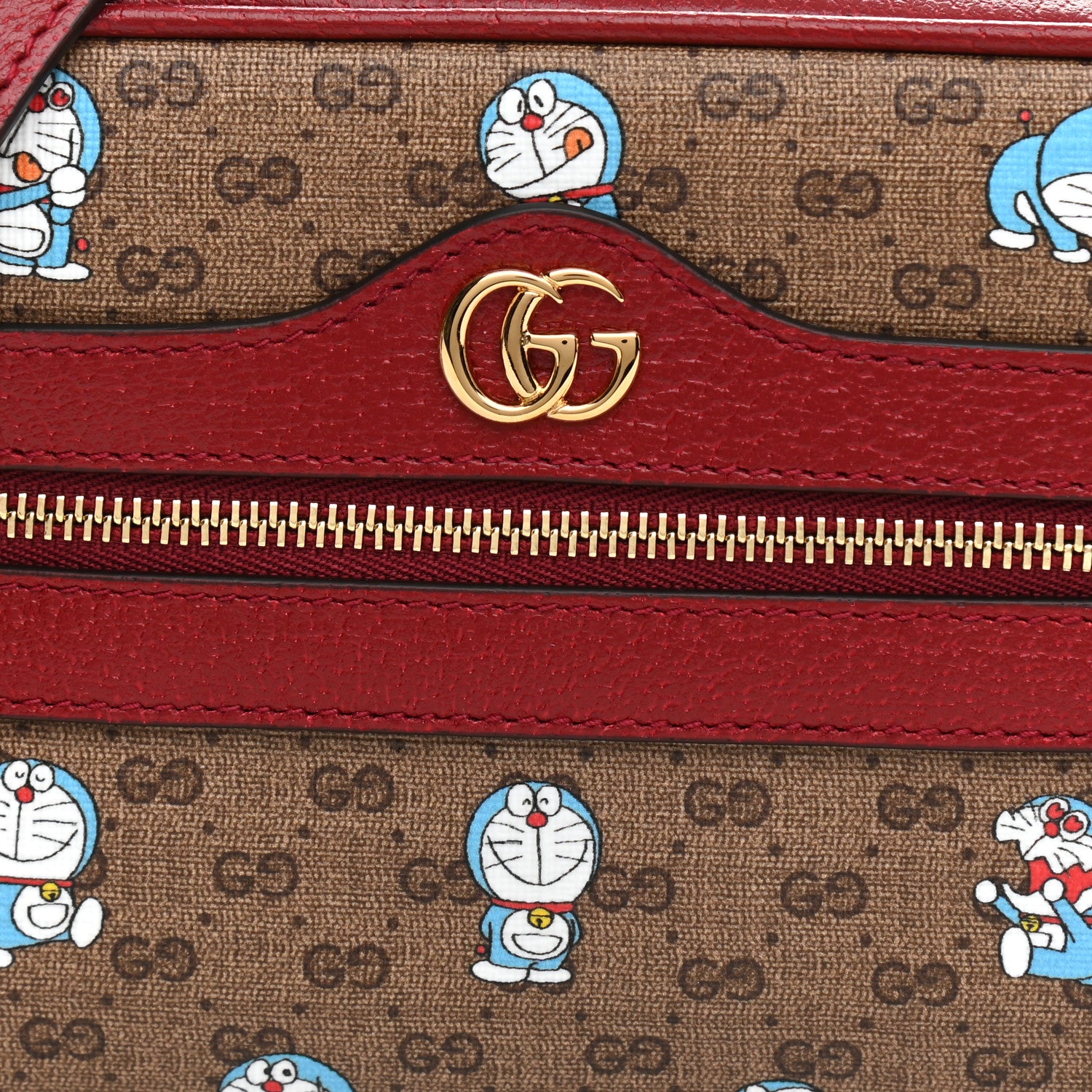 Gucci X DORAEMON Mini Vintage GG Supreme Monogram Camera Bag Beige Cherry Red 8 of 11