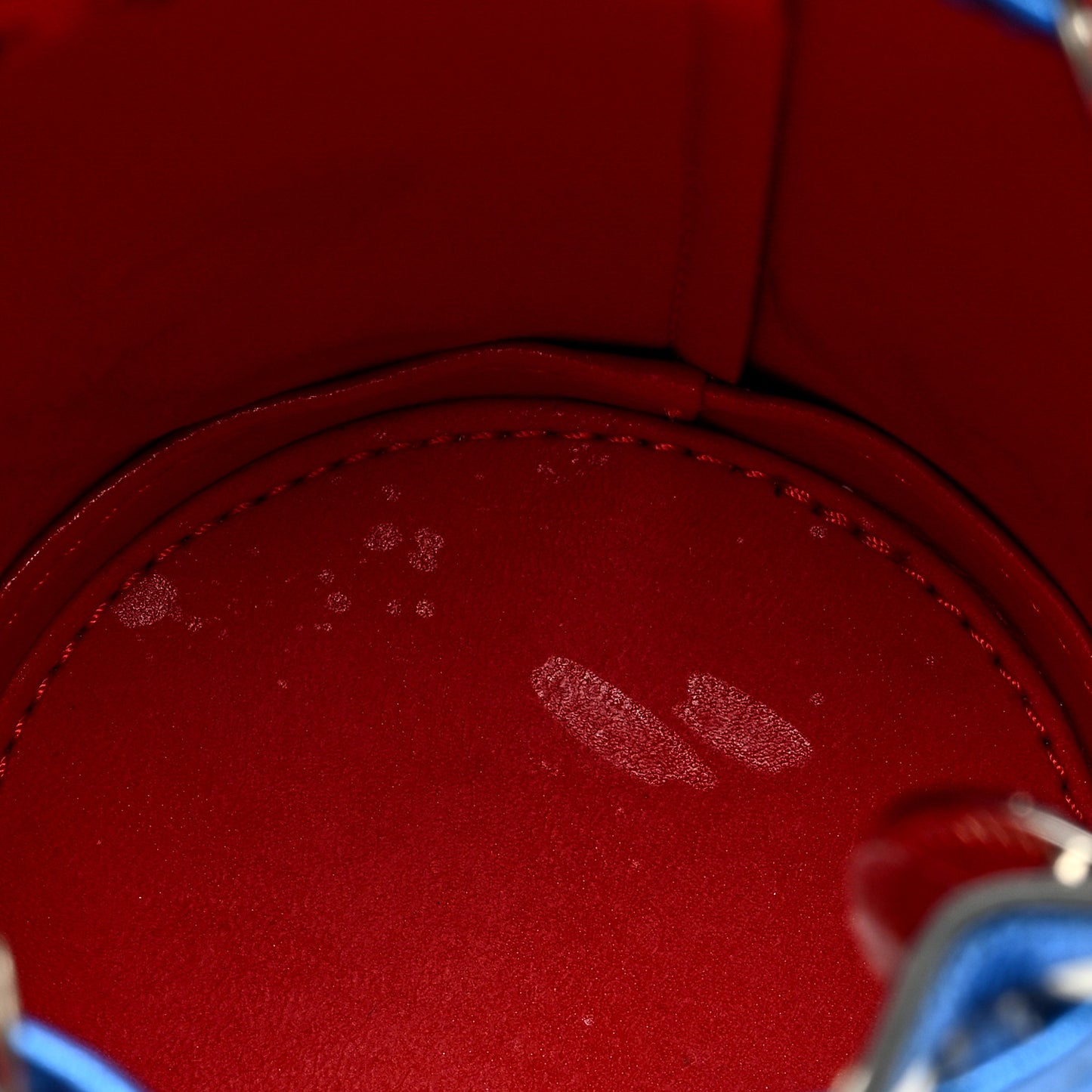 CHRISTIAN LOUBOUTIN Metallic Calfskin Mini Marie Jane Bucket Bag Blue