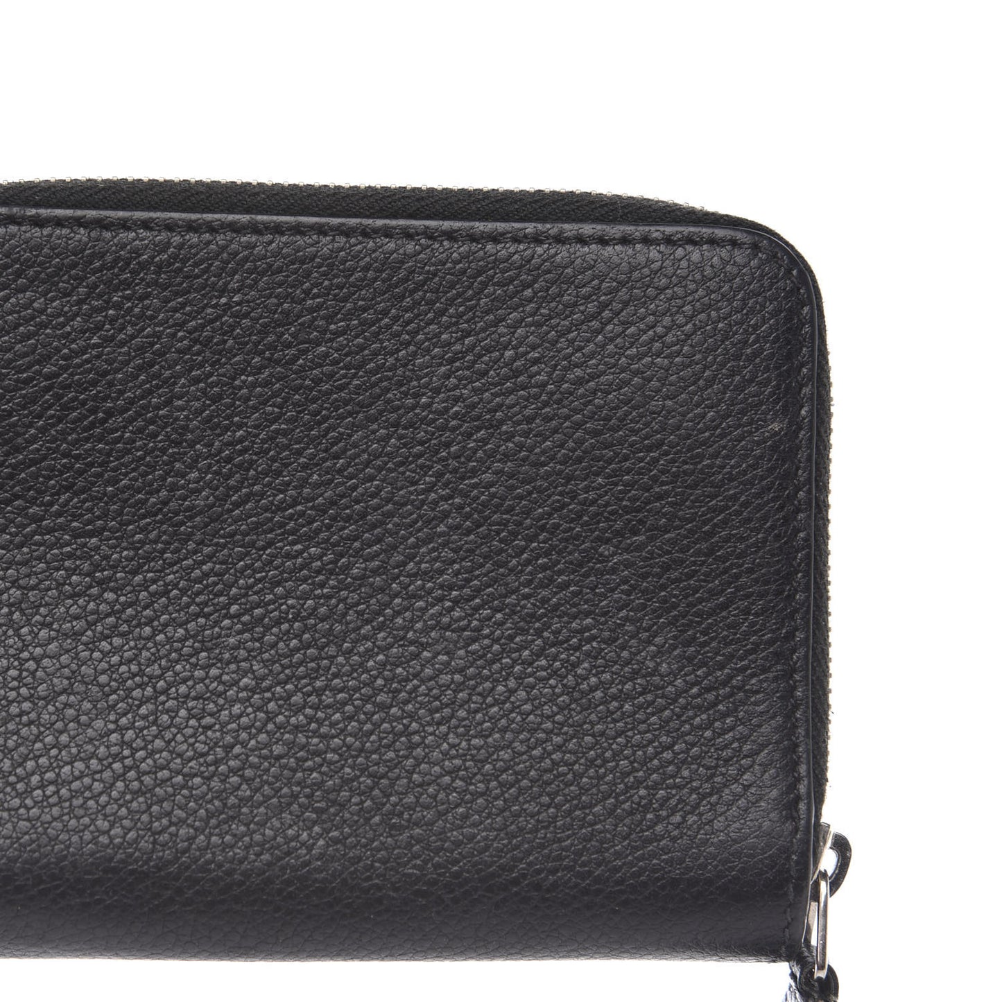 Grained Calfskin Rive Gauche Compact Zip Around Wallet Black