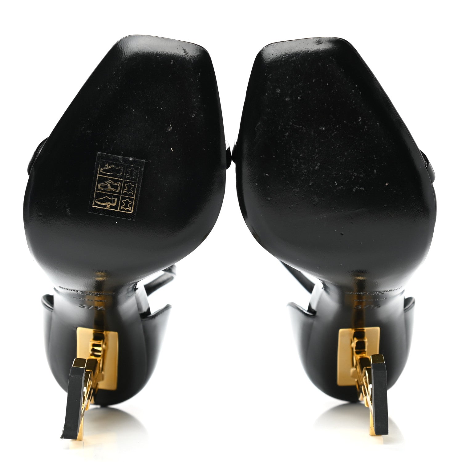 Saint Laurent Patent Calfskin Opyum 110 Sandals 37.5 Black Gold 5 of 10