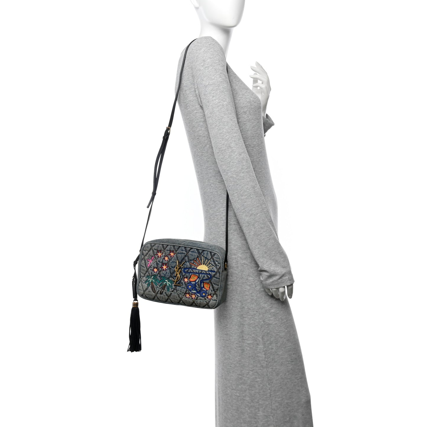 Denim Matelasse Quilted Summer Embroidered Classic Monogram Camera Bag Blue