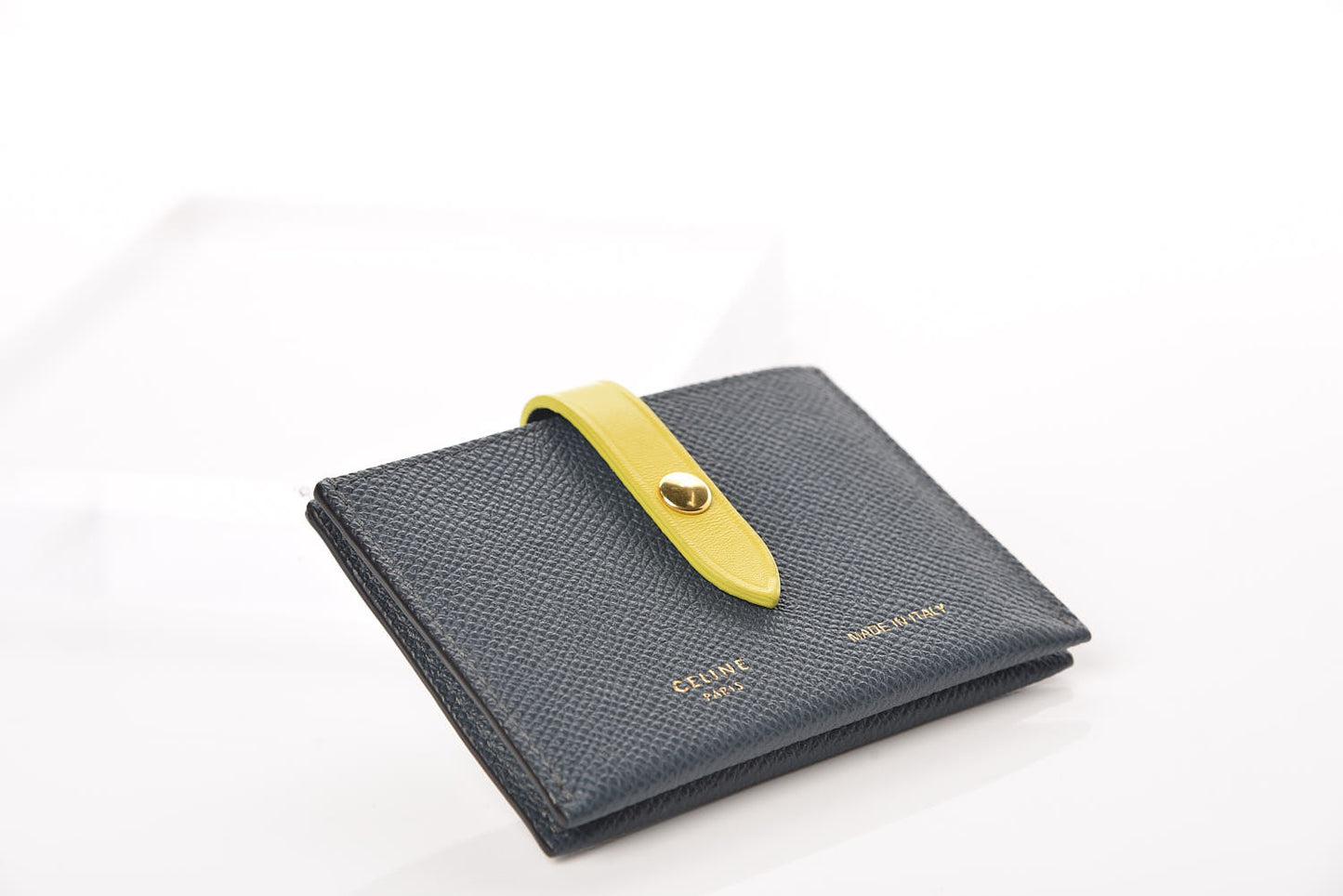 Grained Shiny Calfskin 2 Compartment Card Holder Slate