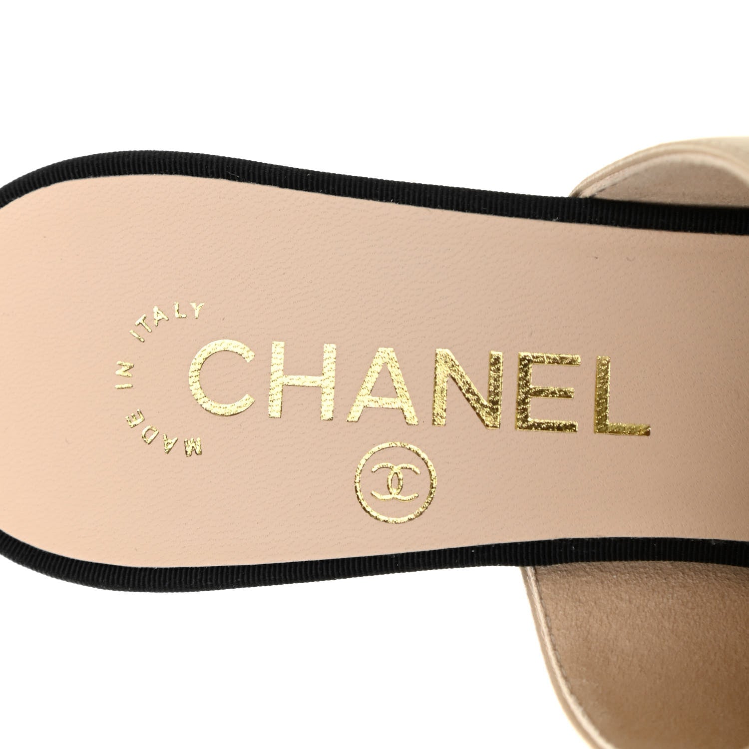 Chanel Lambskin Grosgrain Cap Toe Pearl Mule 38 Beige Black 7 of 8