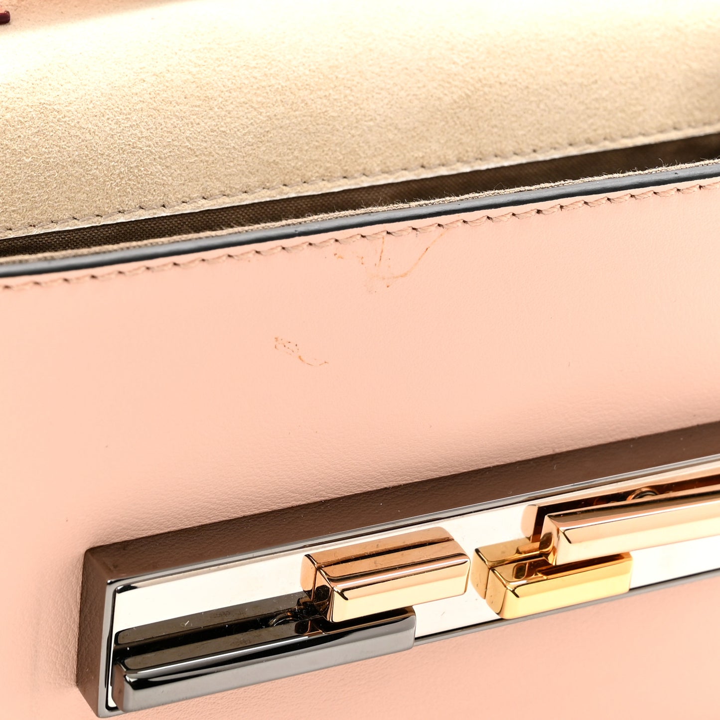 Vitello Dolce Calf Hair Studded Mini 3Baguette Shoulder Bag Light Pink