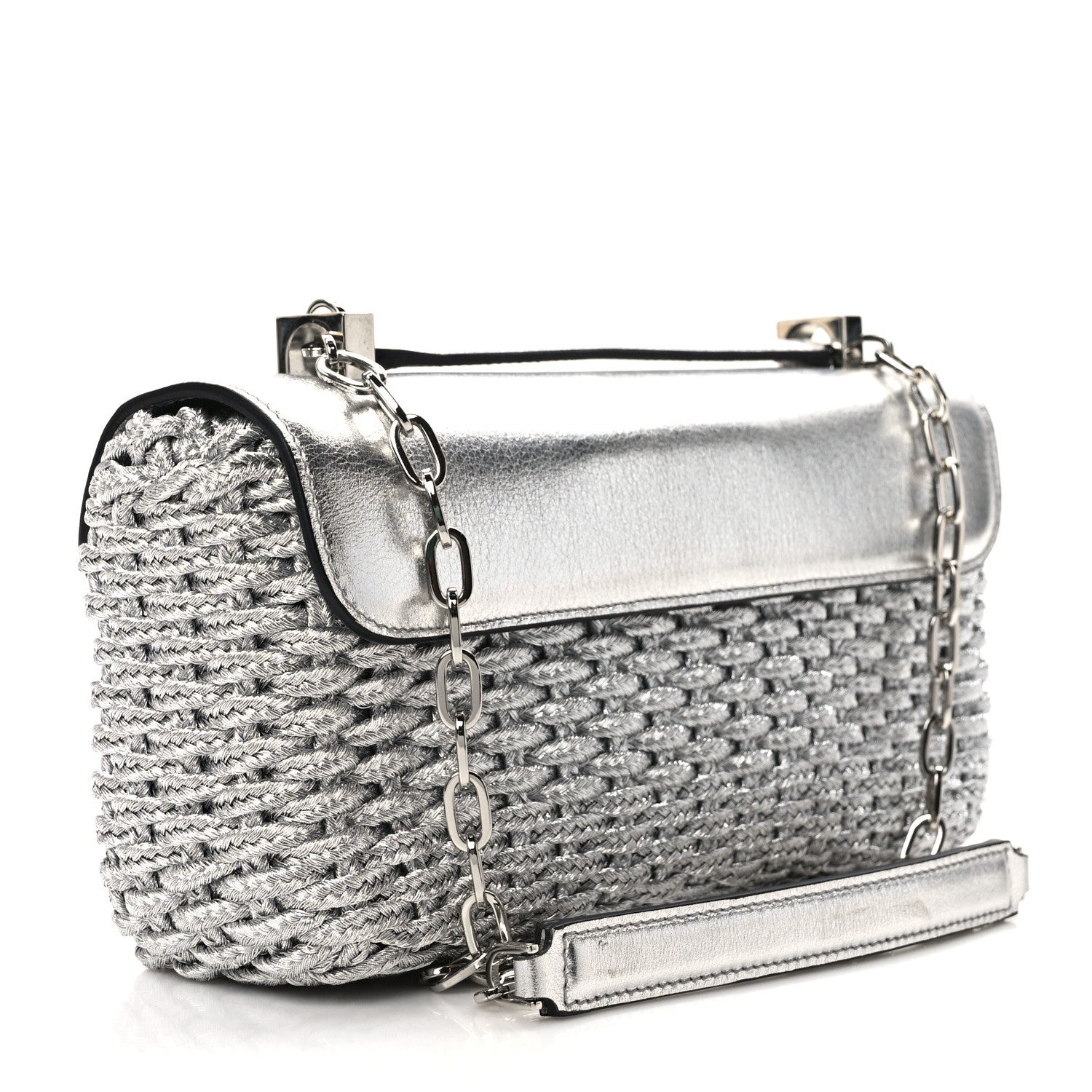 Tom Ford Calfskin Woven Satin Medium 001 Chain Shoulder Bag Silver 3 of 9