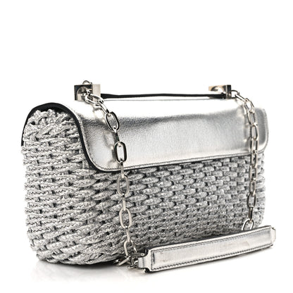 Tom Ford Calfskin Woven Satin Medium 001 Chain Shoulder Bag Silver 3 of 9