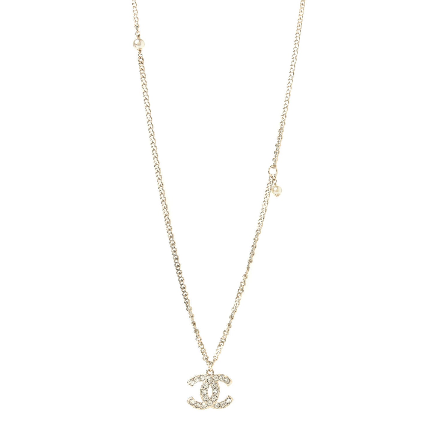Crystal CC Pearl Necklace Gold