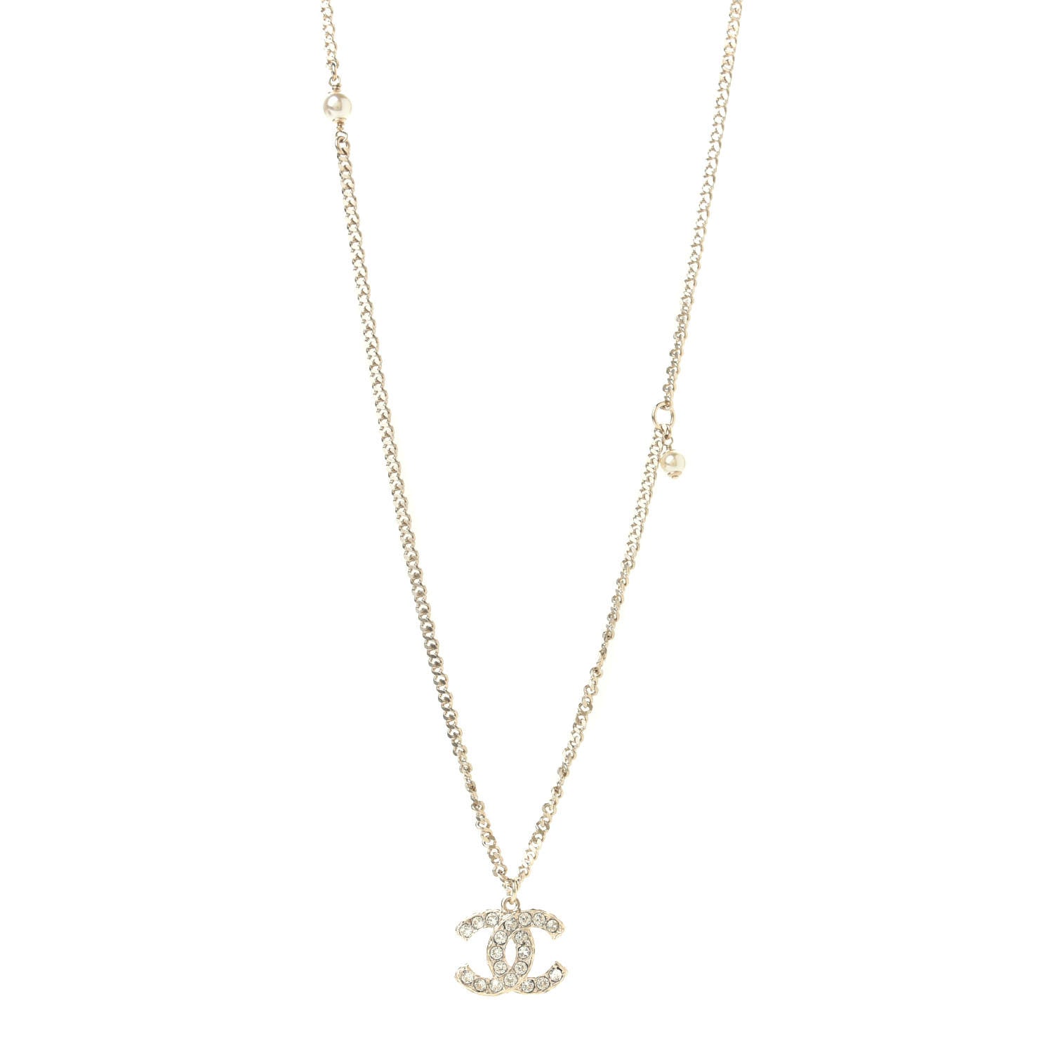 Chanel Crystal CC Pearl Necklace Gold 1 of 4