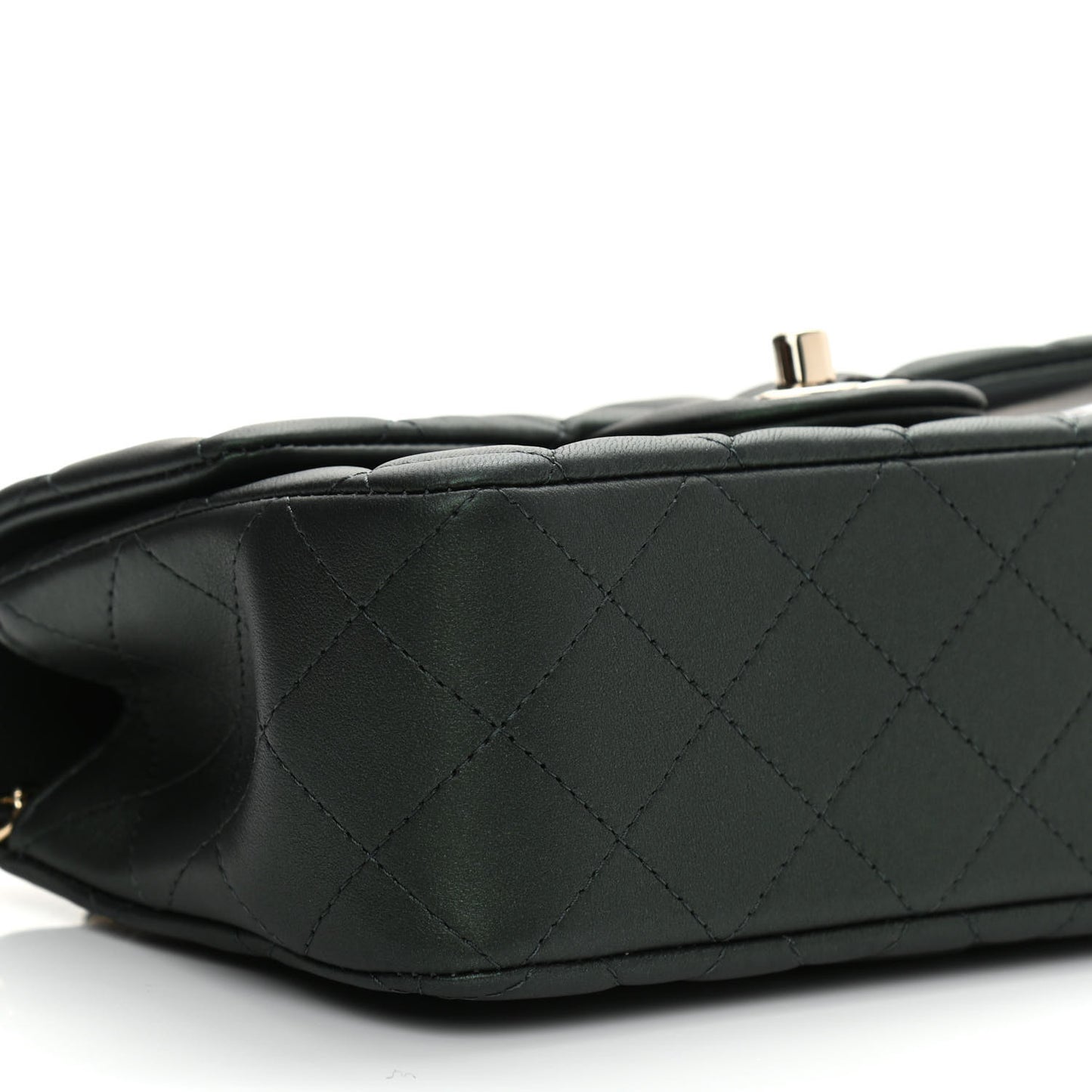 Iridescent Lambskin Quilted Mini Top Handle Rectangular Flap Dark Green