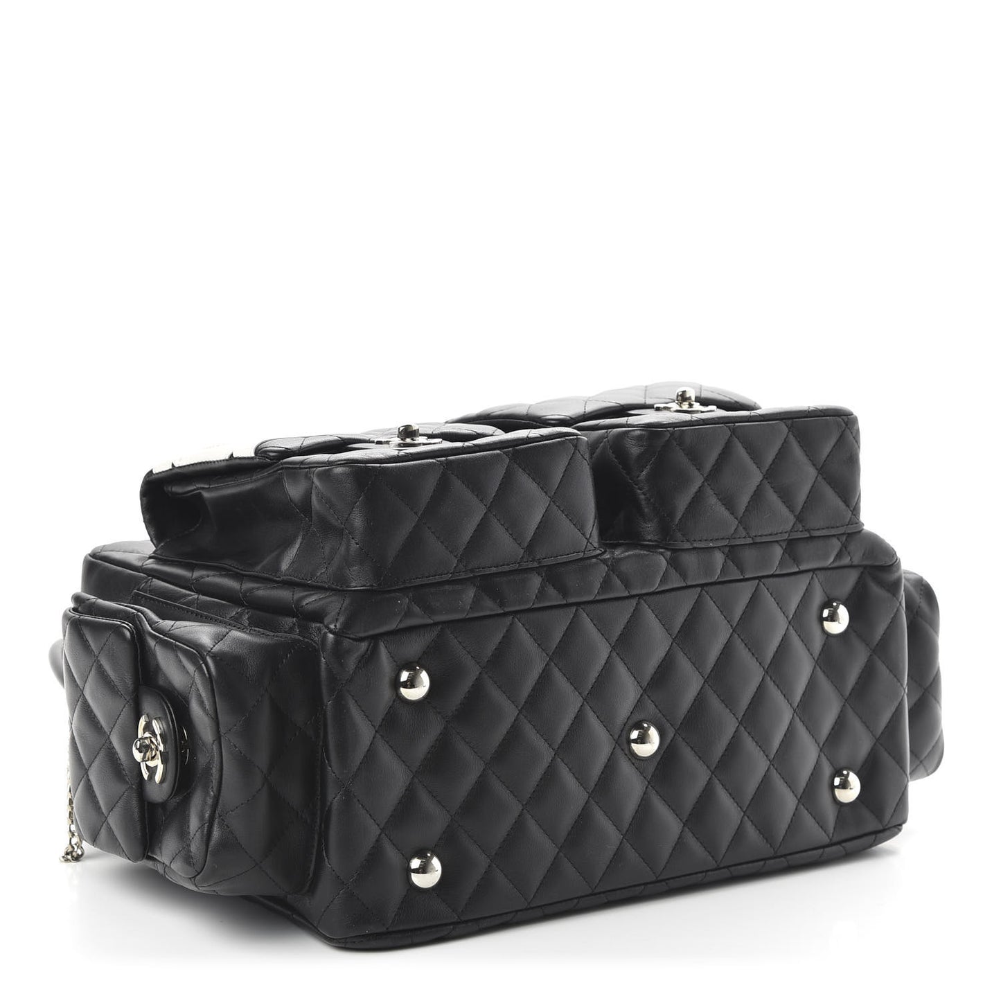 Calfskin Quilted Large Cambon Multipocket Reporter Black White