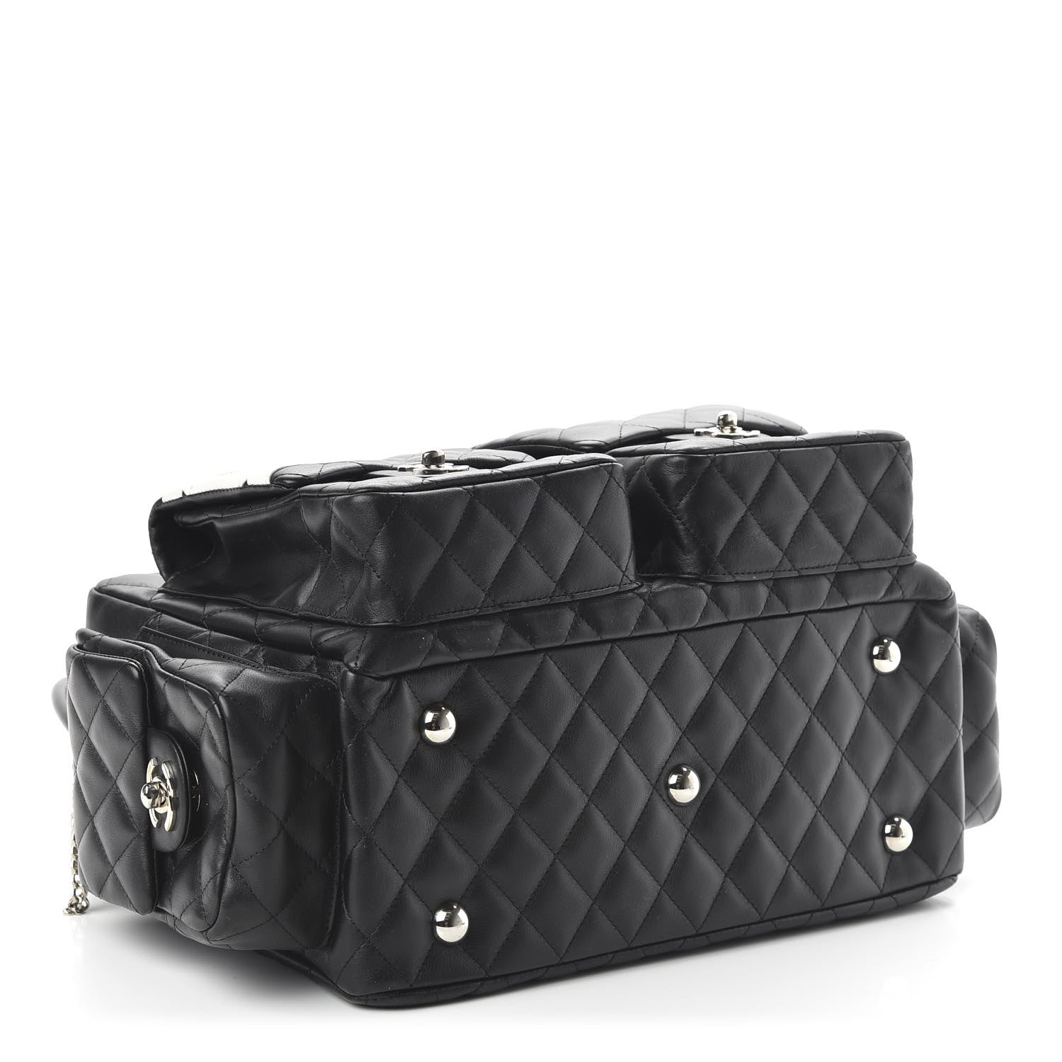 Chanel Calfskin Quilted Large Cambon Multipocket Reporter Black White 4 of 11
