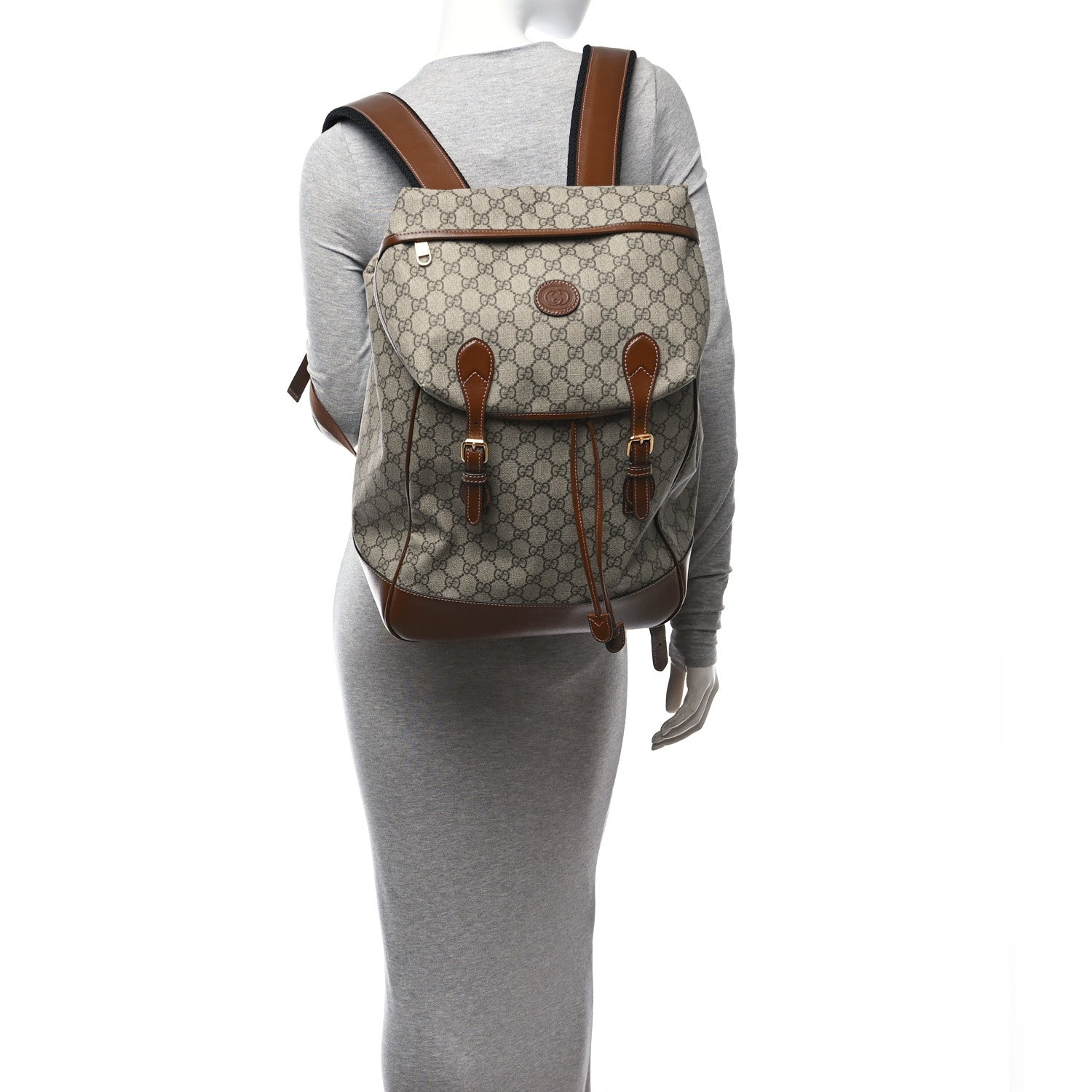 Gucci GG Supreme Monogram Azalea Calfskin Medium Retro Interlocking G Buckle Backpack Beige Ebony Brown Sugar 2 of 12
