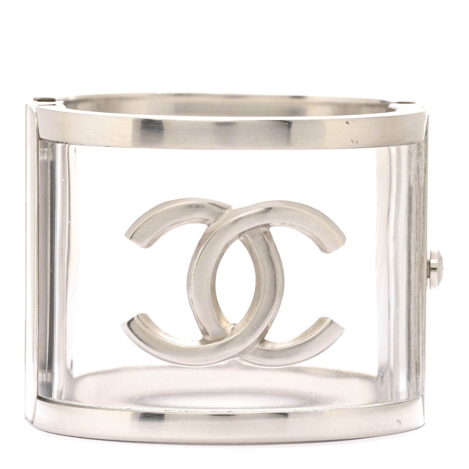 Chanel Lucite Metal CC Cuff Transparent Ruthenium 1 of 5
