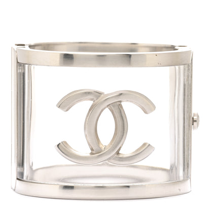 Chanel Lucite Metal CC Cuff Transparent Ruthenium 1 of 5