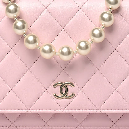 Chanel Lambskin Quilted Pearl Wallet On Chain WOC Pink Pink 9 of 12
