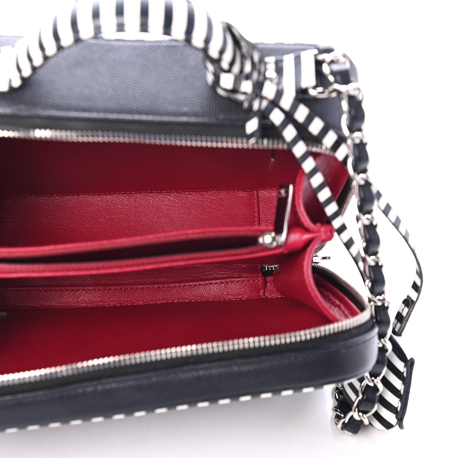 Chanel Caviar Quilted Striped Medium CC Filigree Vanity Case Black White 4 of 4