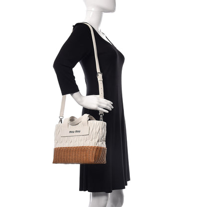 Miu Miu Nappa Matelasse Wicker Basket Bag White Miele 2 of 10