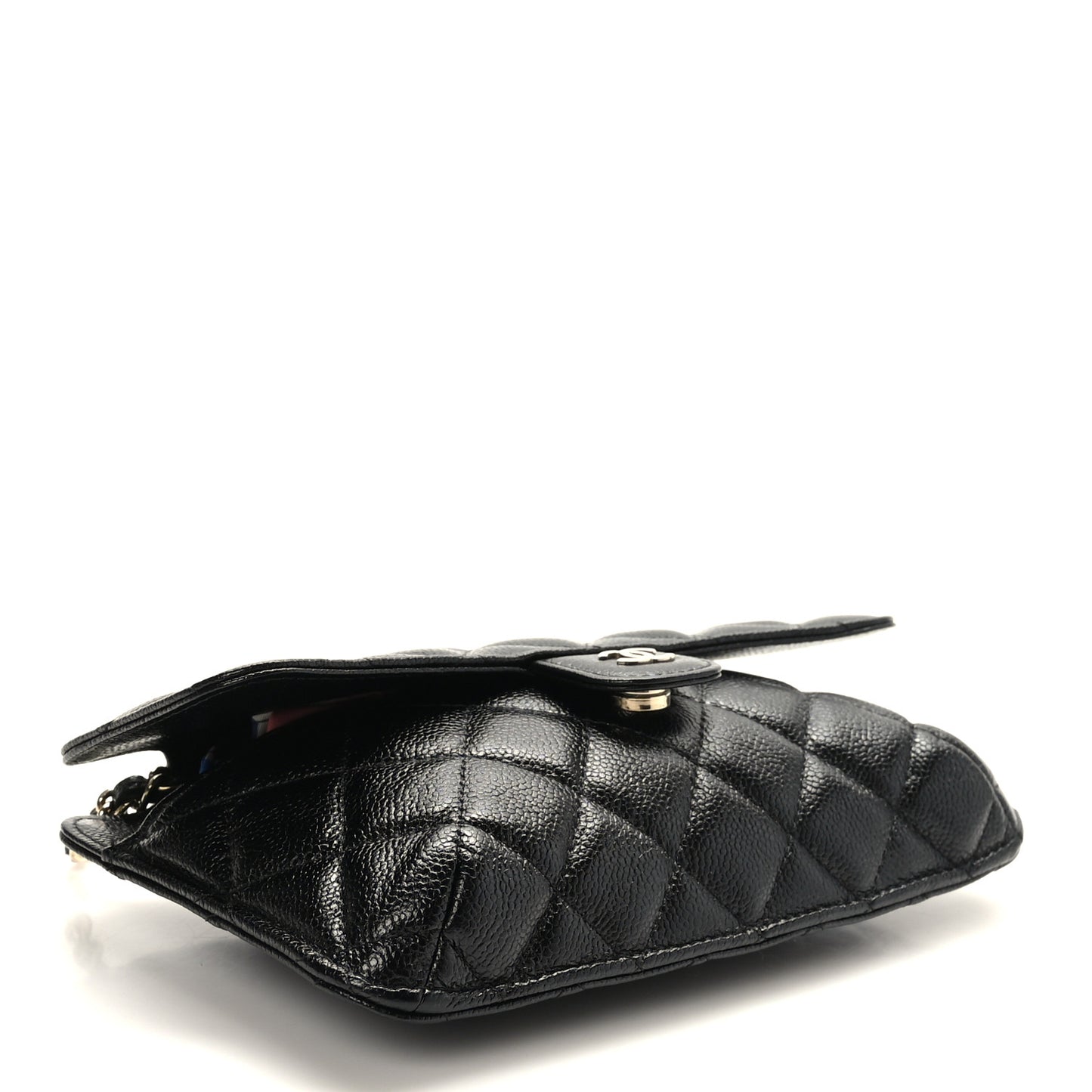 Caviar Fabric Foldable Tote Bag With Chain Black Multicolor