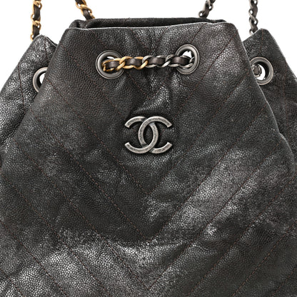 Chanel Metallic Grained Goatskin Chevron Quilted Gabrielle Backpack Dark Silver Gold 8 of 10