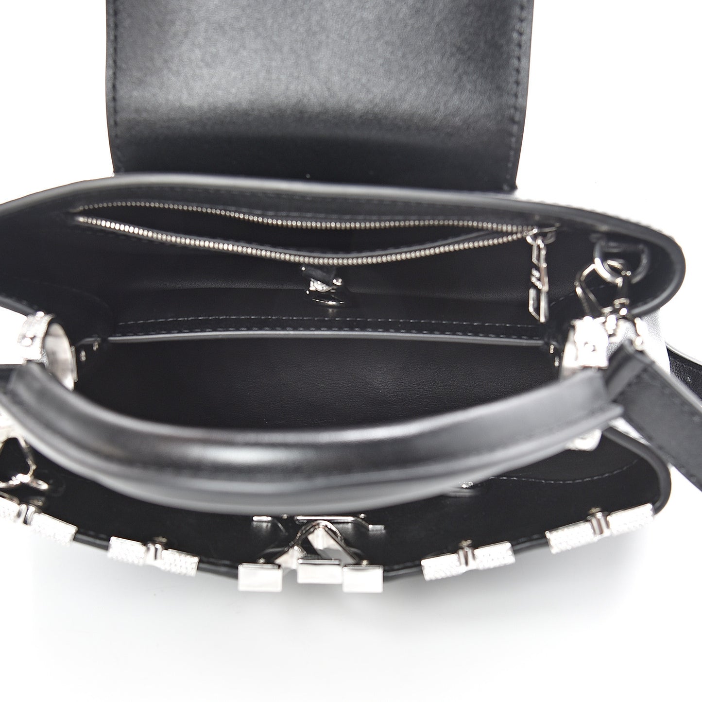 Smooth Calfskin Crystal Flowers Capucines BB Black