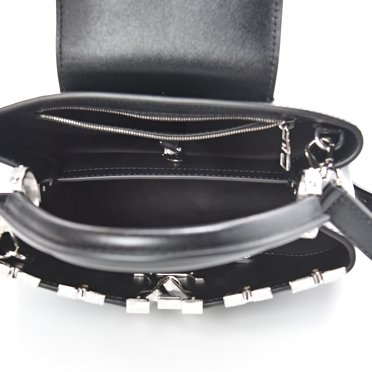 Louis Vuitton Smooth Calfskin Crystal Flowers Capucines BB Black 4 of 9