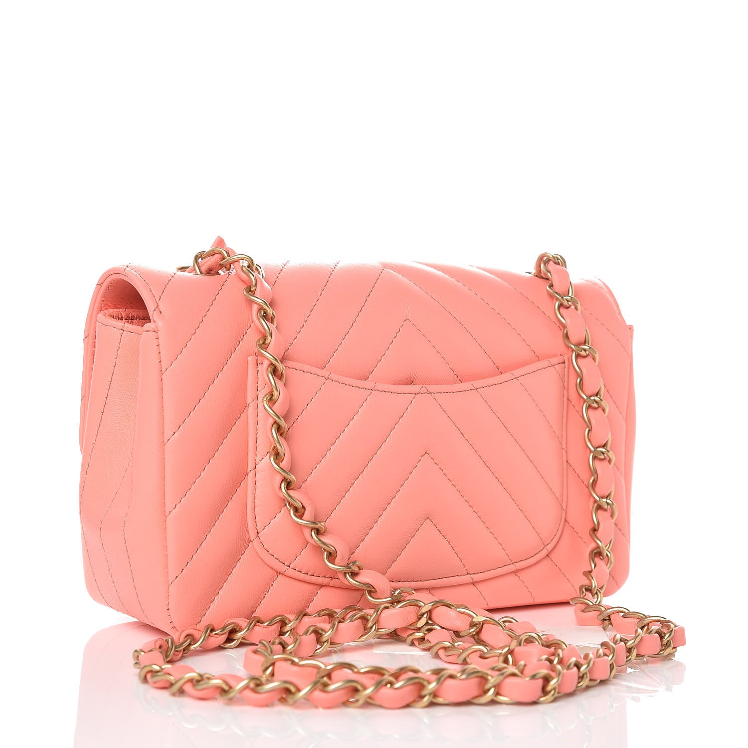 Chanel Lambskin Chevron Quilted Mini Rectangular Flap Coral 3 of 8