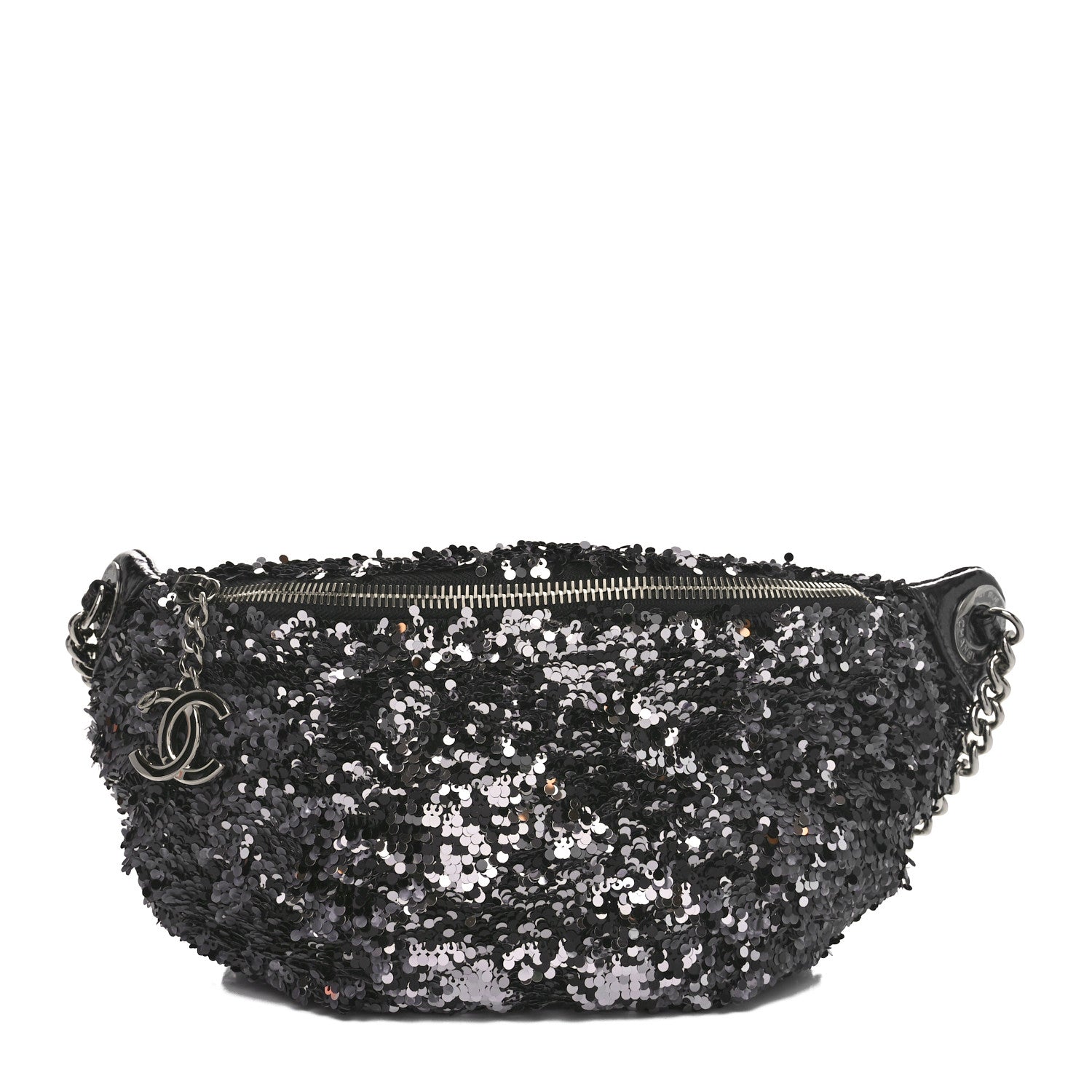 Chanel Sequin Shiny Aged Calfskin Sparkling City Waist Bag Fanny Pack Black Silver 1 of 11