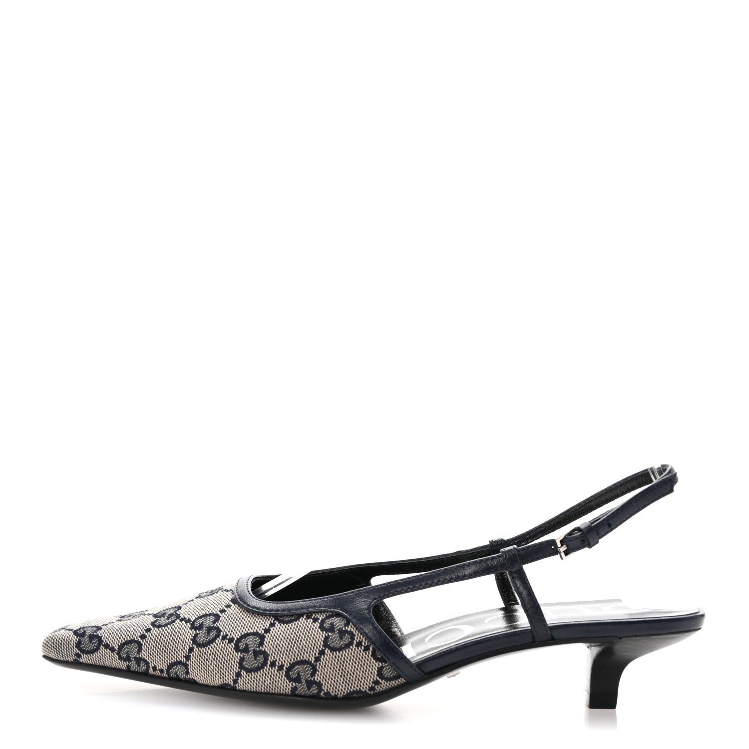 Gucci GG Monogram Malaga Kid Square G 35mm Slingback Pumps 36 Beige Blue 1 of 8