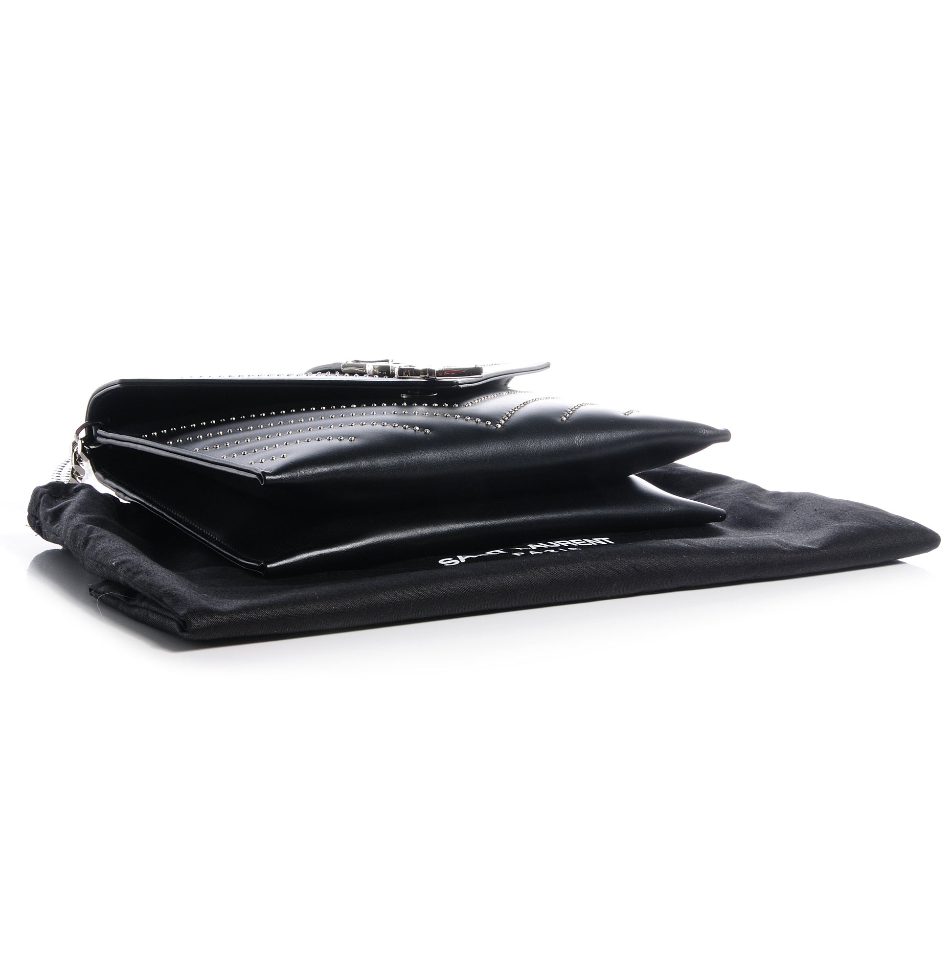 Saint Laurent Calfskin Monogramme Chevron Studded Shoulder Bag Black 4 of 8