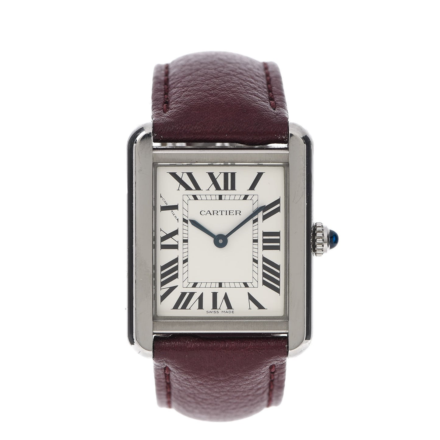 Stainless Steel Calfskin 24mm Tank Solo Quartz Watch Burgundy