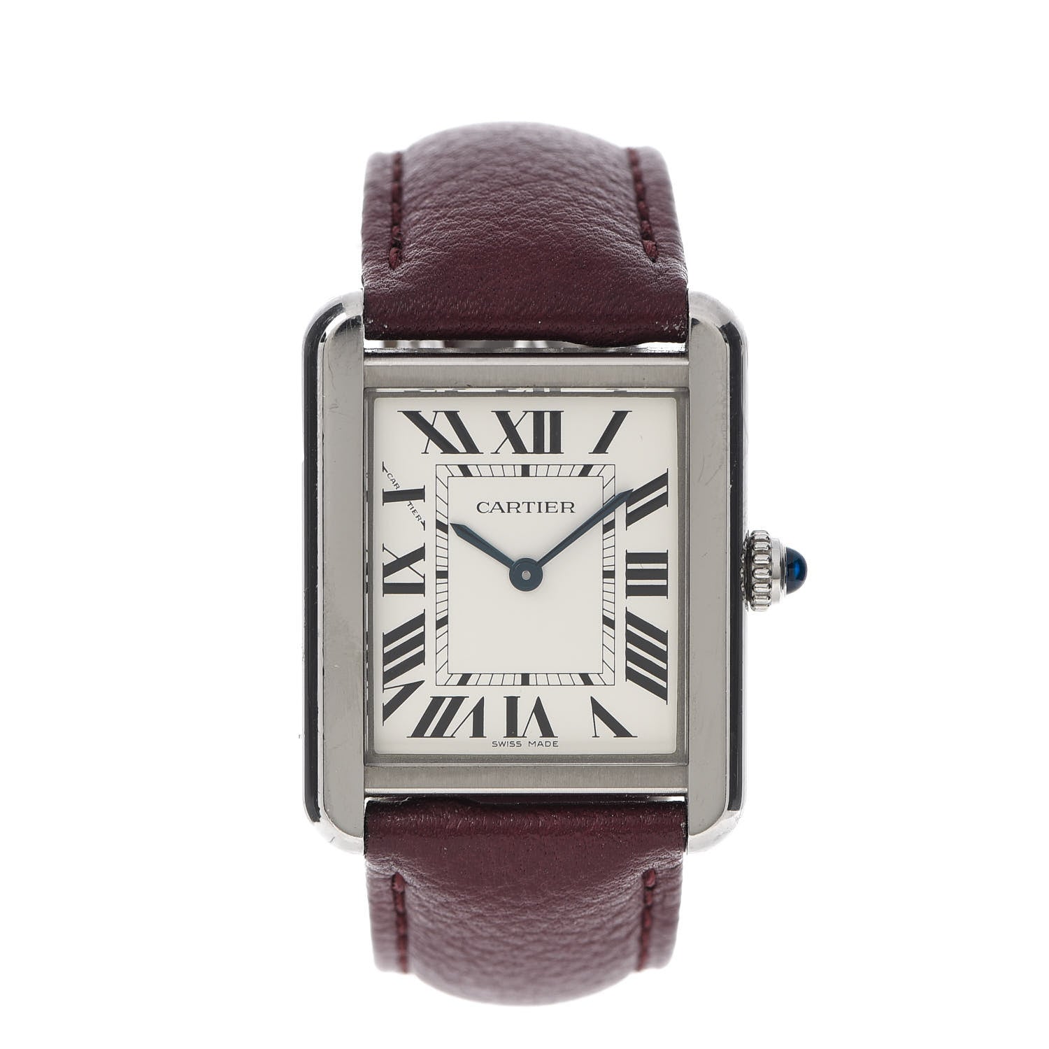 Cartier Stainless Steel Calfskin 24mm Tank Solo Quartz Watch Burgundy 1 of 10