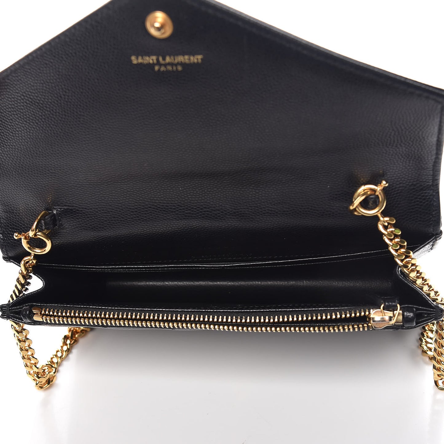 Grain De Poudre Matelasse Chevron Monogram Envelope Chain Wallet Black
