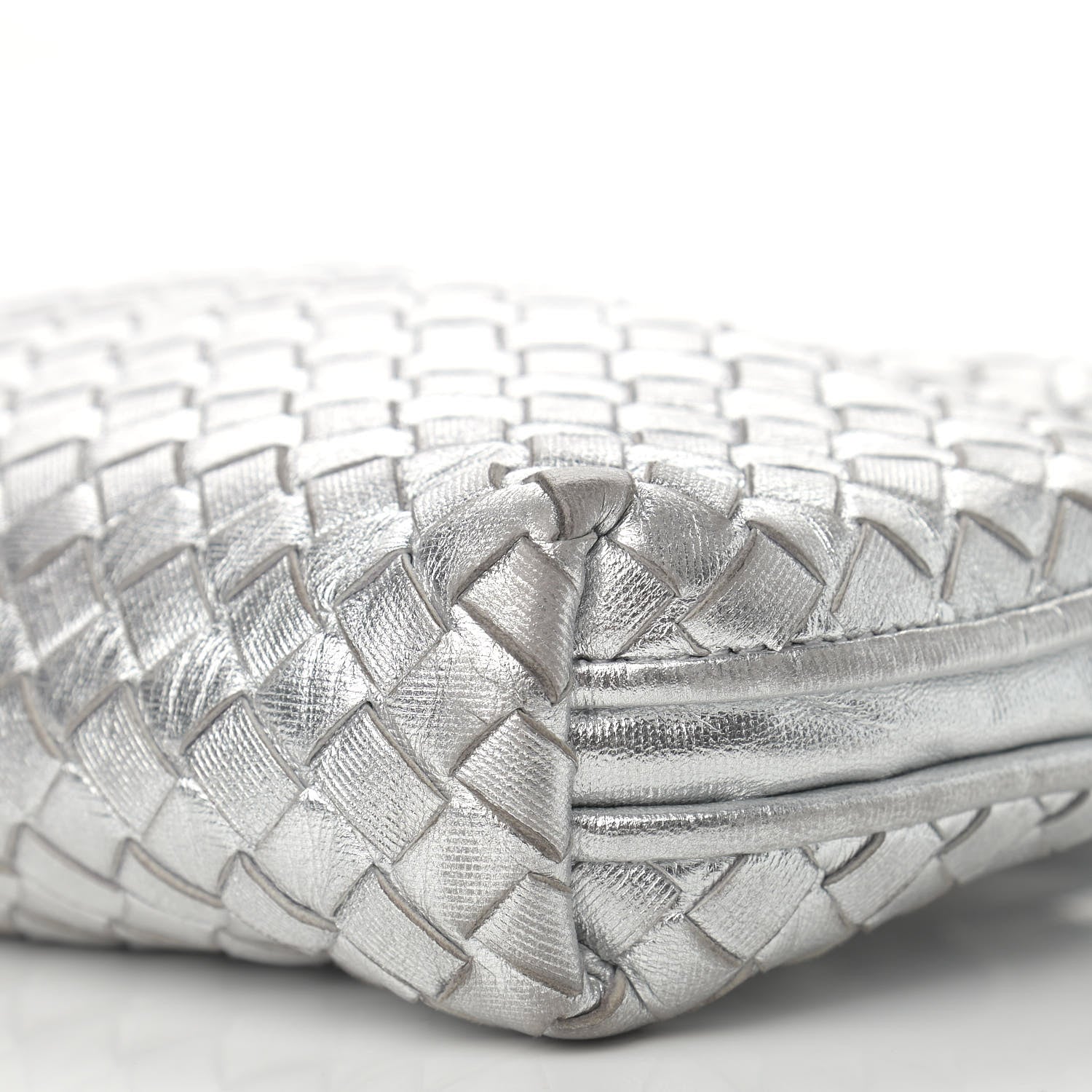 Bottega Veneta Metallic Nappa Intrecciato Nodini Crossbody Messenger Silver 10 of 11