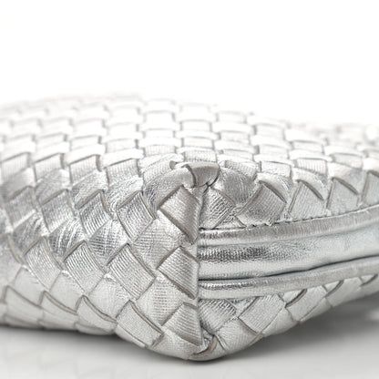 Bottega Veneta Metallic Nappa Intrecciato Nodini Crossbody Messenger Silver 10 of 11