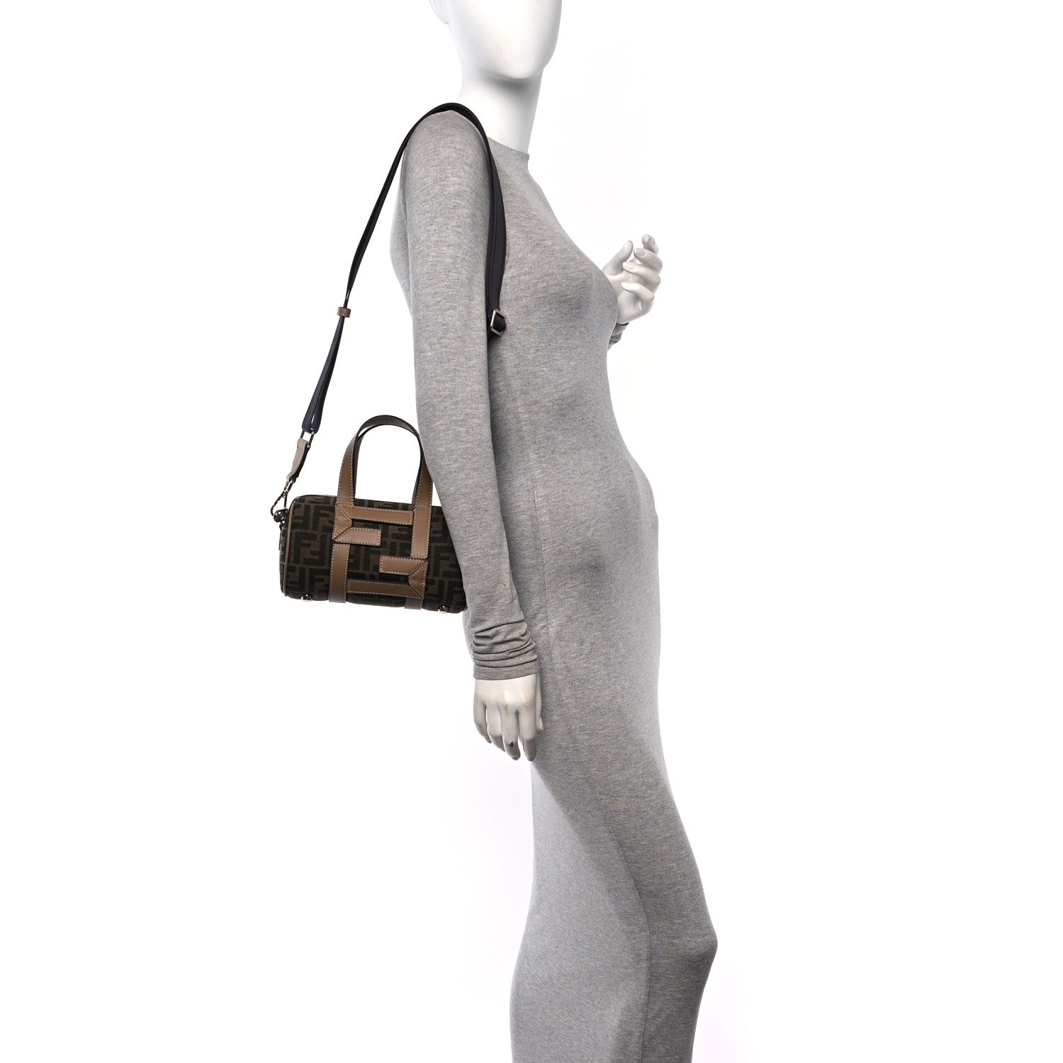 Fendi Recycled Fabric Jacquard Vitello Grace FF 1974 Mini O'Lock Bowling Bag Tobacco Moro Sand 2 of 10