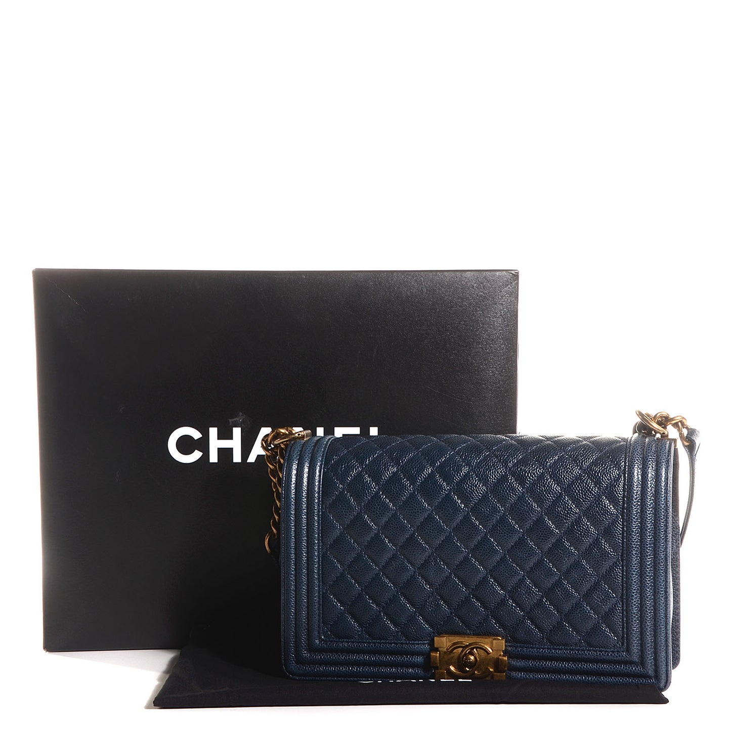 Caviar Quilted Medium Boy Flap Dark Navy Blue