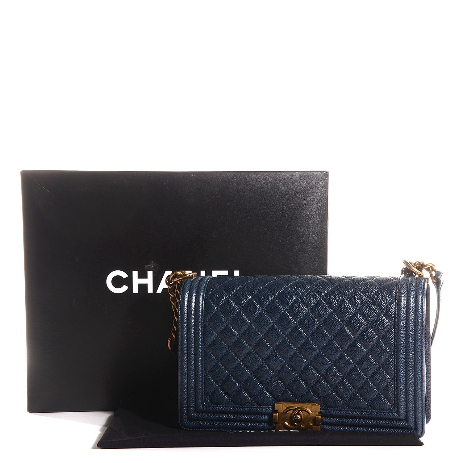 Chanel Caviar Quilted Medium Boy Flap Dark Navy Blue 5 of 9