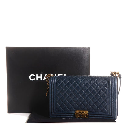 Chanel Caviar Quilted Medium Boy Flap Dark Navy Blue 5 of 9