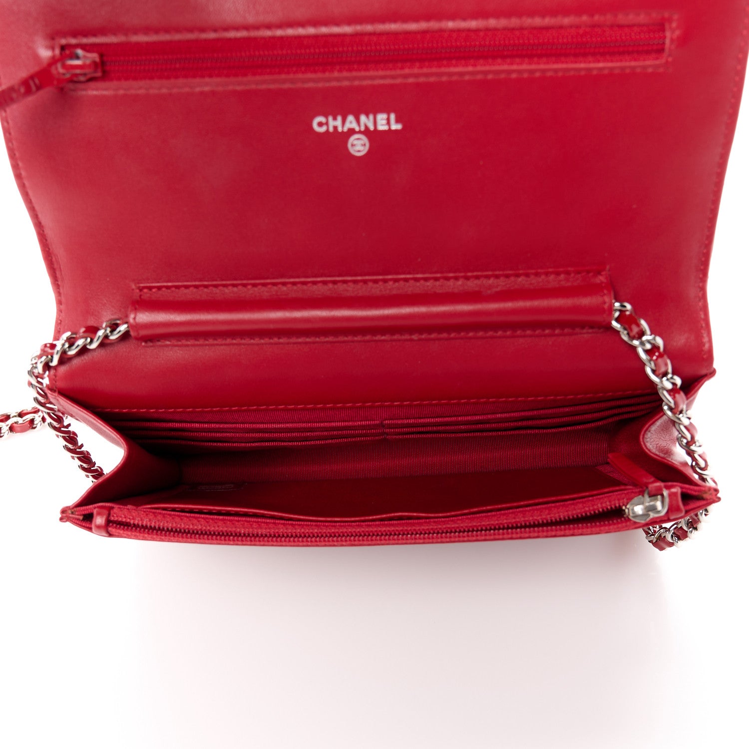 Chanel Patent Quilted Wallet On Chain WOC Red 5 of 12
