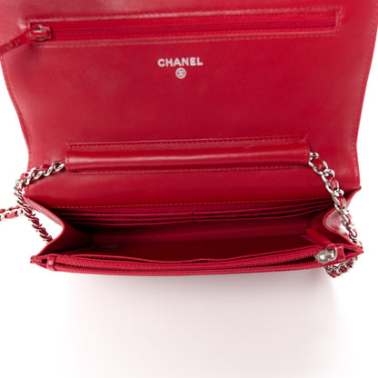 Chanel Patent Quilted Wallet On Chain WOC Red 5 of 12