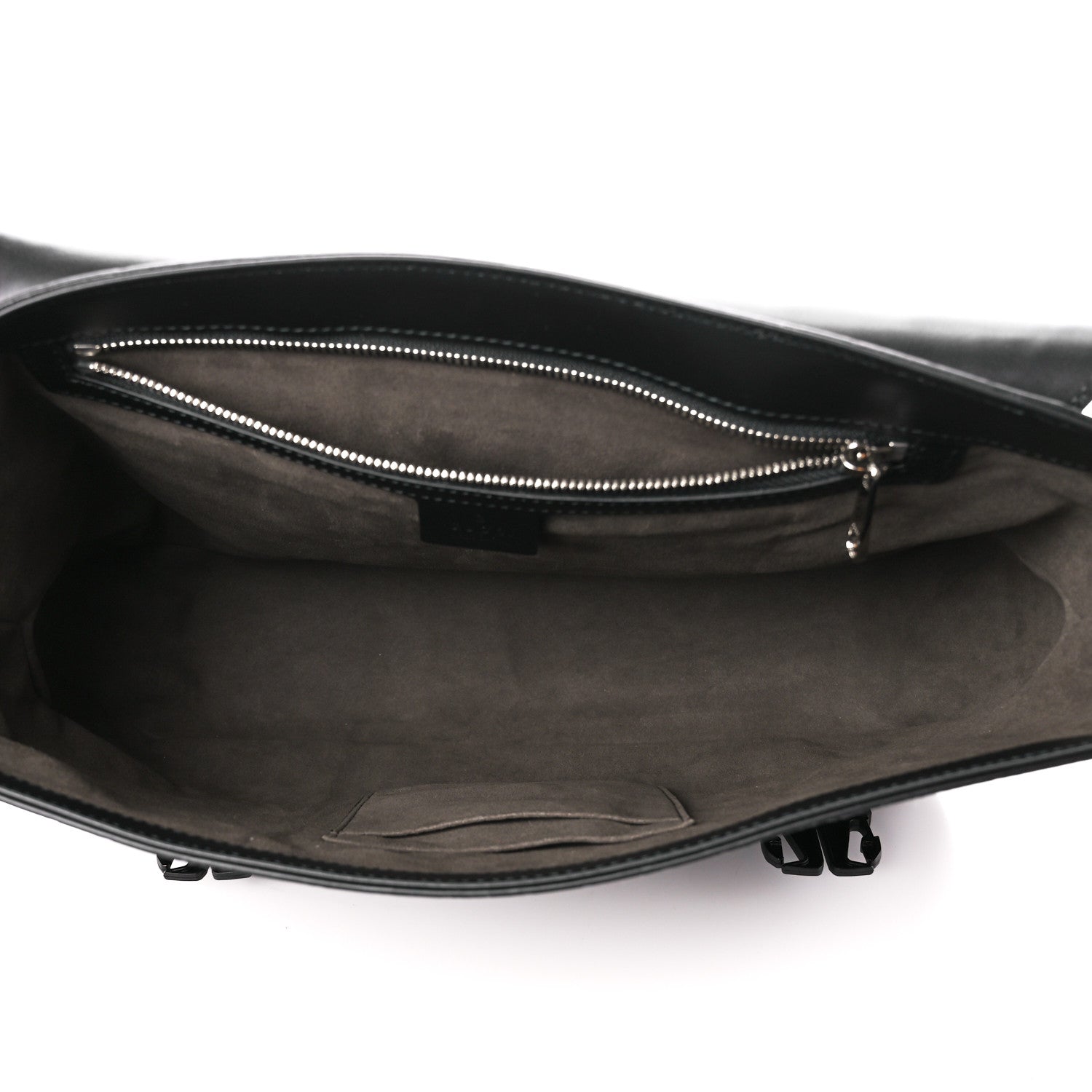 Gucci Guccissima Signature Medium Double Buckle Flap Messenger Bag Black 5 of 11