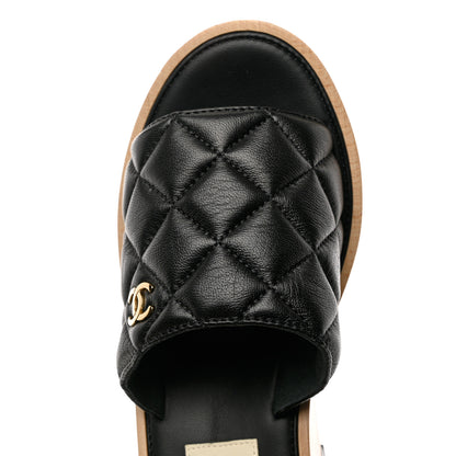 Chanel Lambskin Quilted CC Slip On Platform Sandals 40 Black 9 of 10