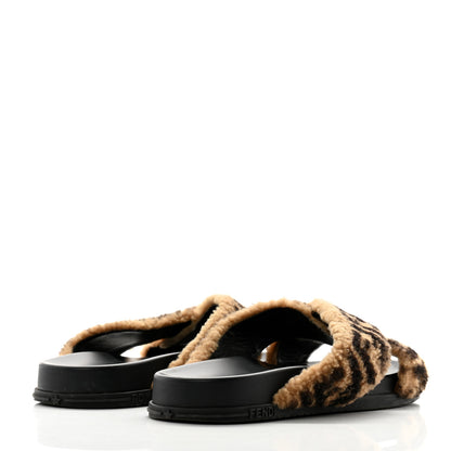 Fendi Shearling FF Sandals 40 Black Brown 4 of 8