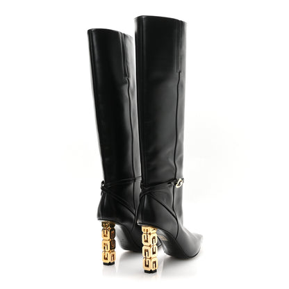 Givenchy Grained Calfskin G Cube Knee High Boots 38 Black 5 of 9