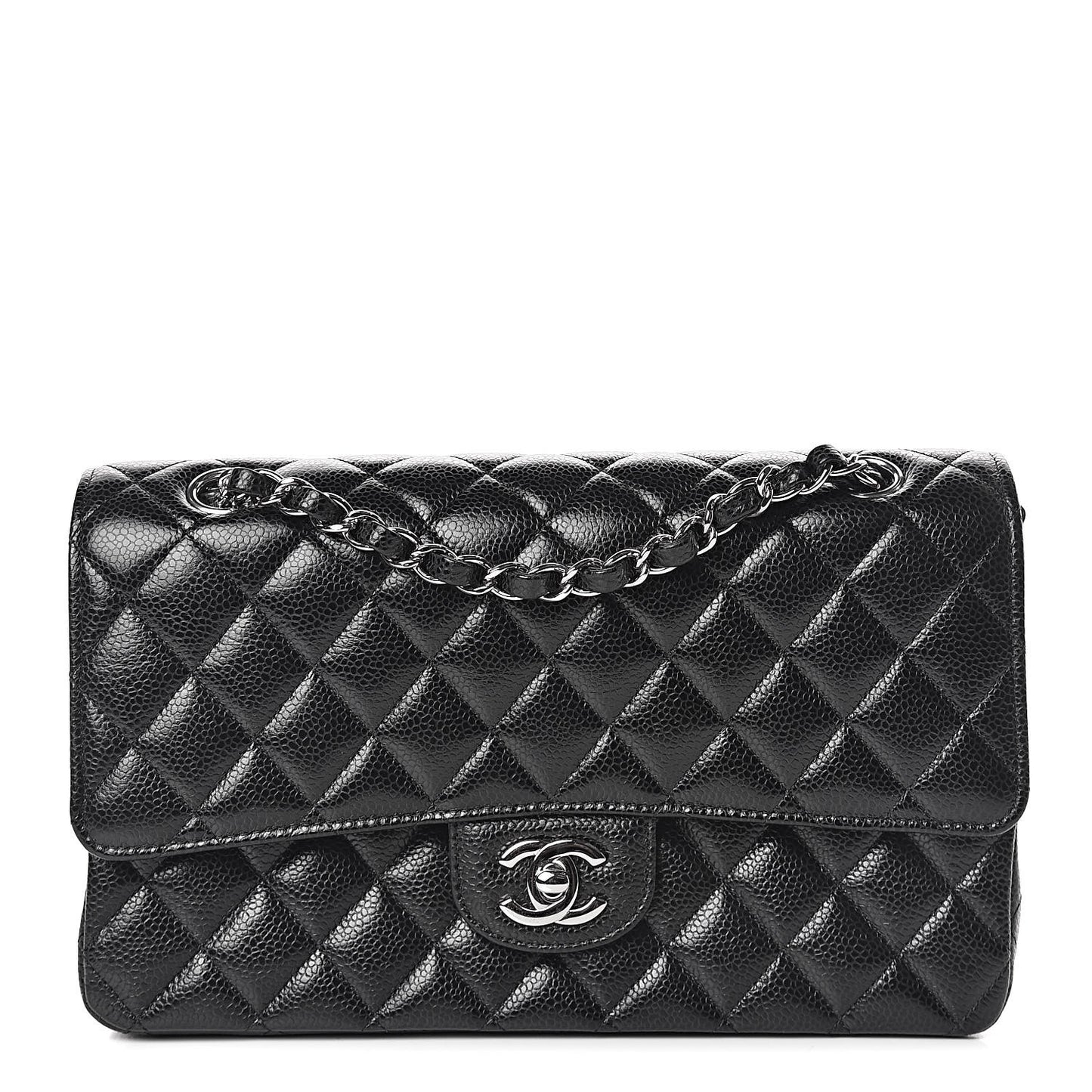 Caviar Quilted Medium Double Flap Black
