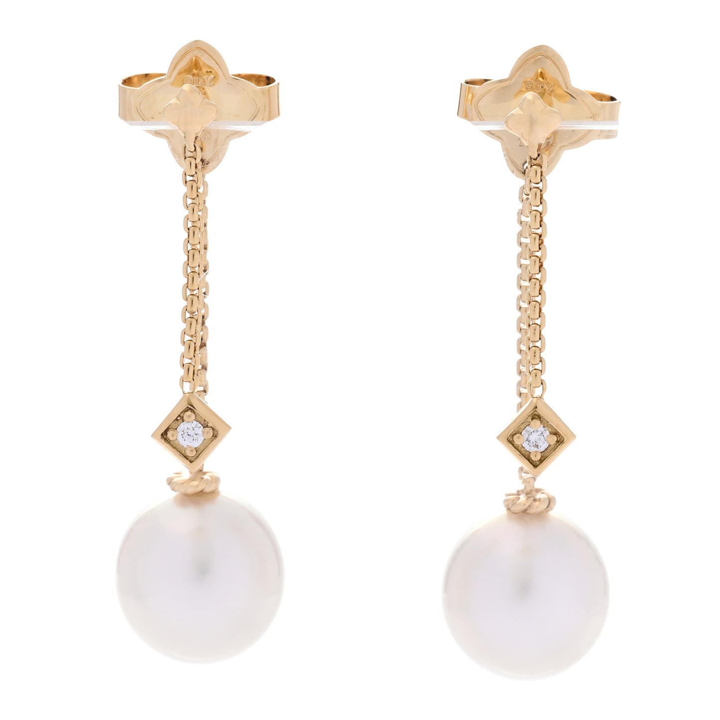 18K Yellow Gold Pearl Diamond Solari Drop Earrings
