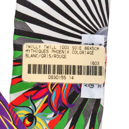 Hermes Silk Mythiques Phoenix Coloriages Twilly Blanc Gris Rouge 4 of 5