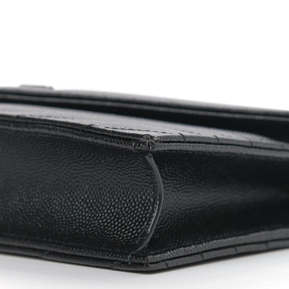 Saint Laurent Grain De Poudre Matelasse Chevron Monogram Envelope Chain Wallet Black 9 of 9