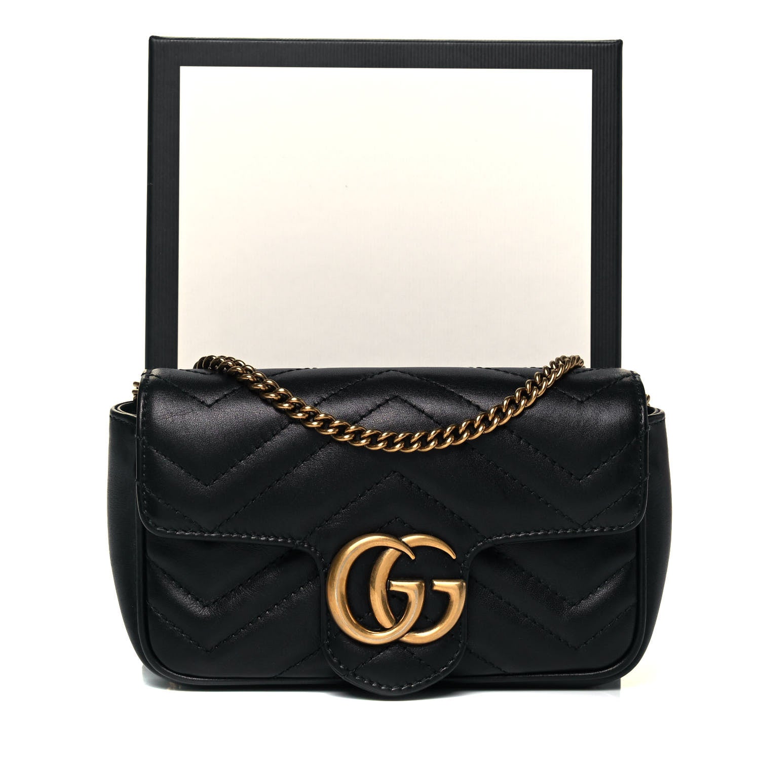 Gucci Calfskin Matelasse Super Mini GG Marmont Shoulder Bag Black 10 of 10