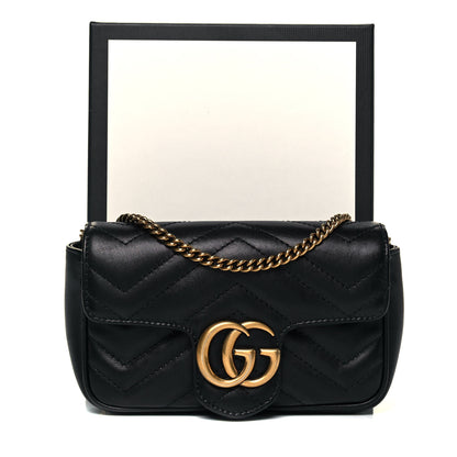 Gucci Calfskin Matelasse Super Mini GG Marmont Shoulder Bag Black 10 of 10